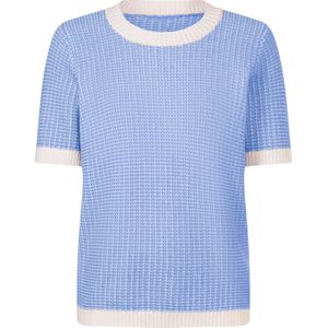 Dames Pullover met korte mouwen in hemelsblauw/ecru gedessineerd