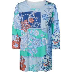 Dames Lang shirt in koningsblauw/hemelsblauw bedrukt