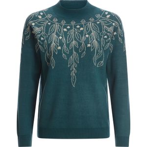 Dames Trui met opstaande kraag in petrol/zand