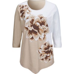 Longsleeve - Wit/Beige - 100% Katoen - Gedessineerd Met Gebloemd Patroon