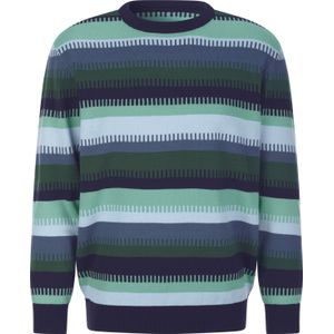 Heren Pullover met ronde hals in mos/salie gestreept