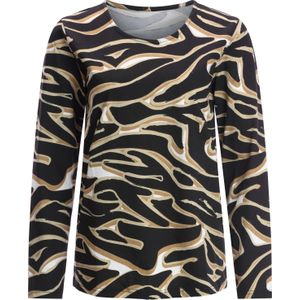 Dames Shirt met lange mouwen in ecru/zwart geprint
