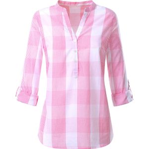 Dames Katoenen blouse in roze/wit geruit