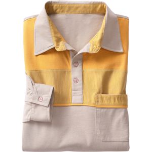 Heren Poloshirt met lange mouwen in oker-sesam