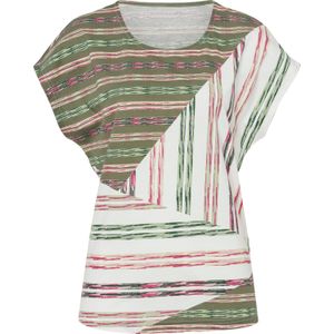 Dames Shirt met ronde hals in ecru/kaki geprint