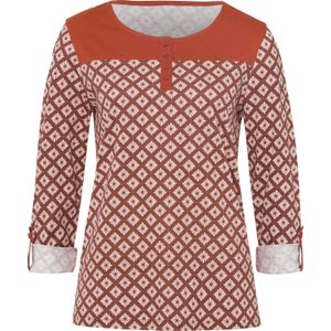 Dames Shirt met ronde hals in roestrood/wit bedrukt