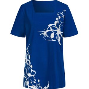 Royalblauw - Longshirt - 100% Katoen - Gebloemd