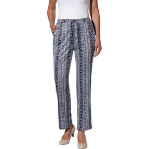 Dames Jerseybroek in marine/wit gestreept