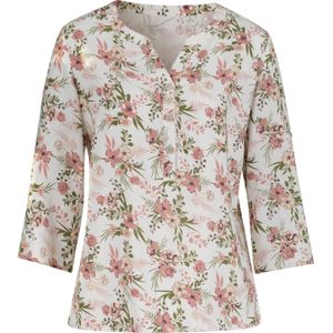 Blouse - Ecru/Kaki - 100% Viscose - Ronde Hals - 3/4-Mouwen