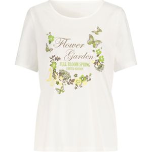 Dames shirt met korte mouwen in ecru-limoengroen