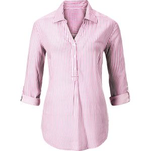 Bessenrood Gestreepte Blouse - Katoen - Korte Knoopsluiting - Lange Mouwen