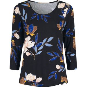 Dames Shirt met print in koningsblauw/oker bedrukt