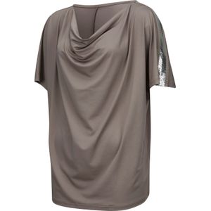 Dames Shirt met cascadehals in taupe