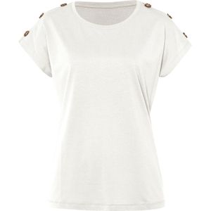 Ecru T-shirt - 100% Katoen - Ronde Hals - Zonder Sluiting