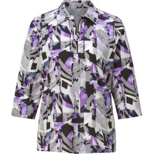 Dames Poloshirt in lavendel/steengrijs bedrukt