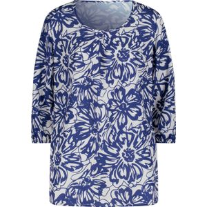 Dames Comfortabele blouse in ecru/koningsblauw bedrukt