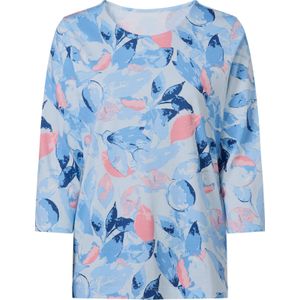 Dames Shirt met 3/4-mouw in hemelsblauw/flamingo bedrukt