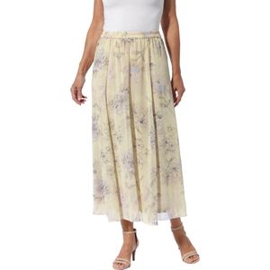 Dames comfortrok in zand/hortensia bedrukt