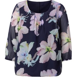 Dames Georgetteblouse in marine/kalkmint bedrukt
