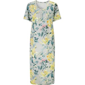 wäschepur - Nachthemd - Lichtgrijs/Geel gedessineerd - Korte Mouwen - Gebloemd