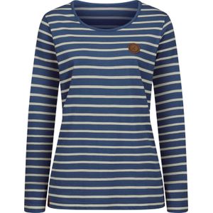 Jeansblauw/Ecru Gestreept T-shirt - Katoen/Modal - Lange Mouwen