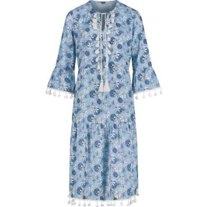 Dames A-lijn-jurk in bleu/wit bedrukt