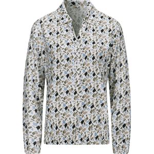 Ecru/Blauw Gedessineerde Blouse - Lange Mouwen - 100% Viscose