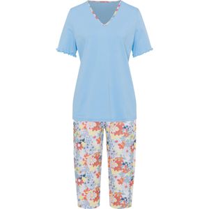 Dames Capri-pyjama in aqua/koraal bedrukt