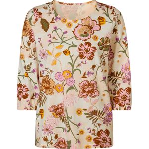 Dames Shirt met 3/4-mouw in champagne/hortensia bedrukt