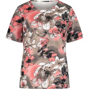 Dames Shirt met korte mouwen in grapefruit/taupe bedrukt