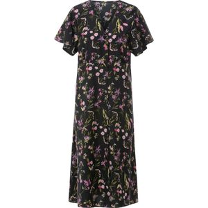 Zwart/Oudroze - Cocktailjurk - 100% Polyester - Knoopsluiting - V-hals