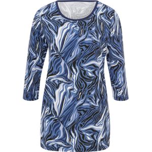 Dames Lang shirt in donkerblauw/ecru bedrukt