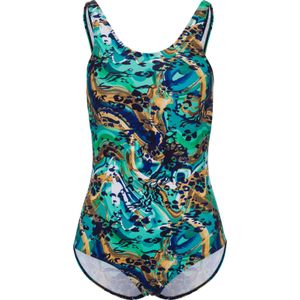 Dames Badpak in blauwgroen bedrukt