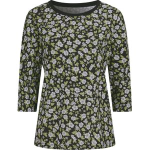 Dames Shirt met ronde hals in zwart/kaki geprint