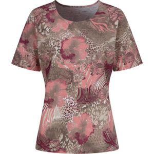 Shirt met ronde hals in ecru/flamingo bedrukt