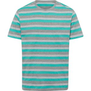Heren Shirt met ronde hals in grijs/blauwgroen gestreept