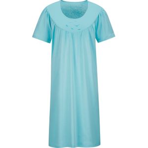 Dames Nachthemd - Aquamarine - A-lijn - Met Satijnen Paspels en Vogelborduursel
