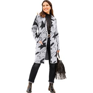 Dames Gebreide mantel in zwart/ecru gedessineerd