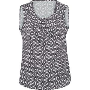 Dames Blousetop in ecru/zwart geprint