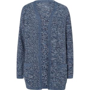 Dames Lang gebreid vest in marine/ecru gemêleerd