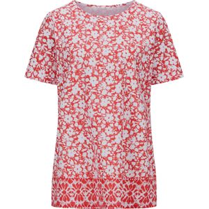 Rood/Wit Gedessineerd - Longshirt - Katoen - Korte Mouwen