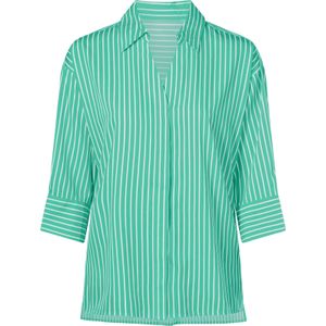 Dames Longline blouse in wit/blauwgroen gestreept