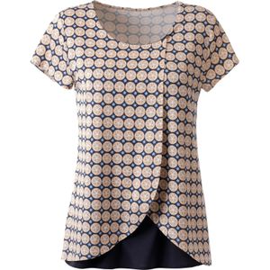 Dames Shirt met korte mouwen in apricot/wit bedrukt