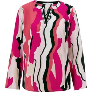 Blouse - Zwart/Pink - 100% Polyester - Lange Mouwen - V-hals
