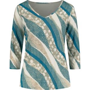 Dames Shirt met 3/4-mouw in jade/champagne bedrukt