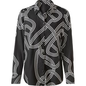 Dames Blouse met print in zwart/ecru geprint