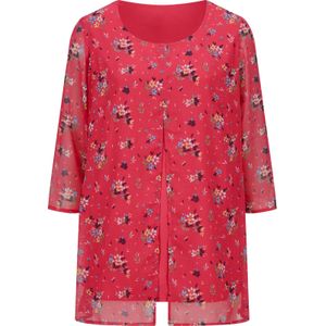 Blouse - Pink/Marine - 100% Polyester - Ronde Hals - 3/4-Mouwen