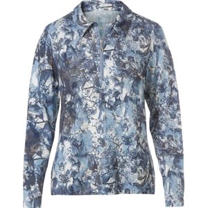 Poloshirt - Ijsblauw/Marine - 95% Viscose 5% Elastaan - Gebloemd