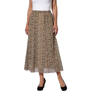 Dames comfortrok in beige/zwart geprint