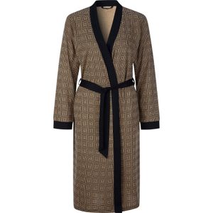Dames Ochtendjas in zwart/camel bedrukt